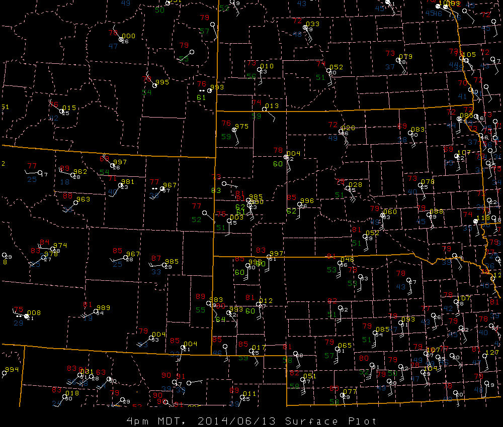 Surface map valid 4 pm MDT 13 June 2014