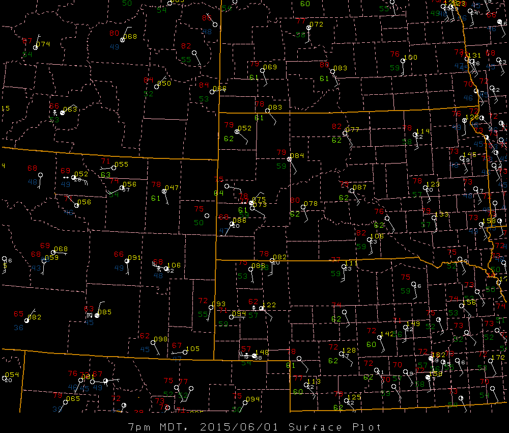 Surface map valid 7 pm MDT 1 June 2015