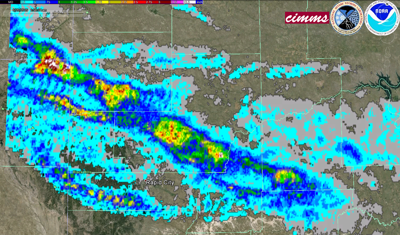 Swaths of maximum hail size