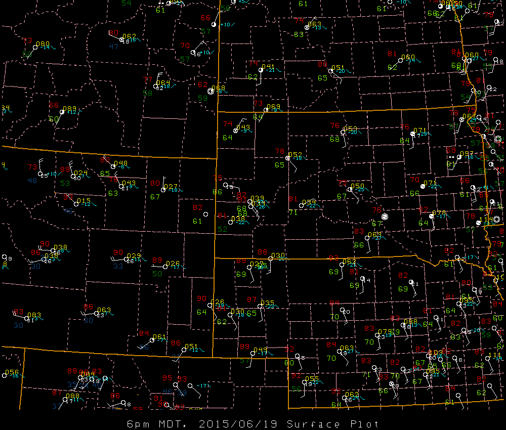 Surface map valid 6 pm MDT 19 June 2015