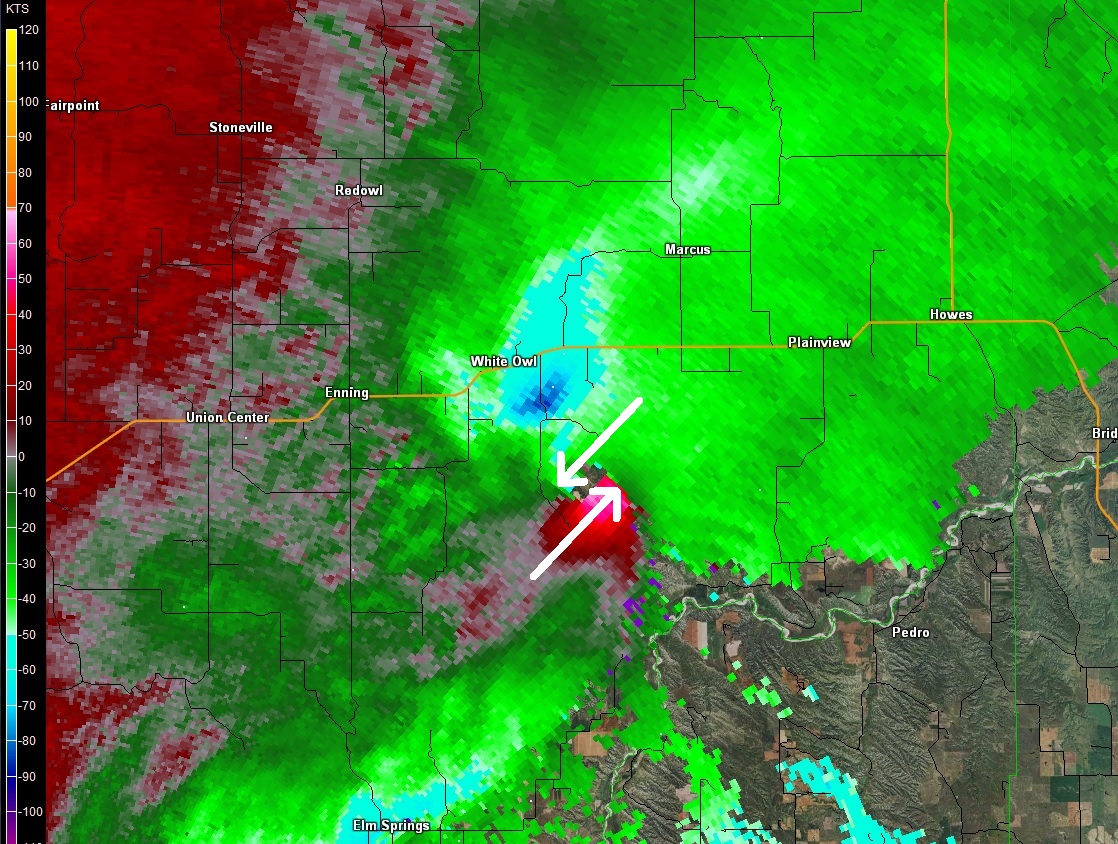 July 7, 2016 430 PM Base Storm Relative Velocity Radar Image