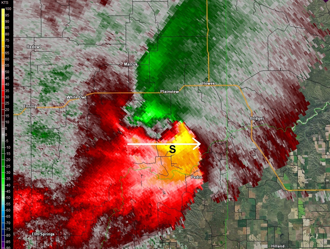 July 7, 2016 430 PM Base Velocity Radar Image