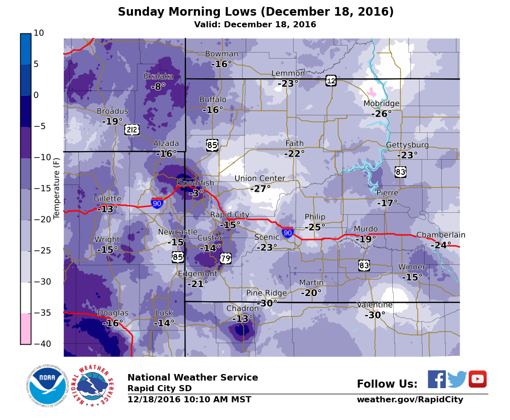 Low Temperature Sunday Morning December 18, 2016