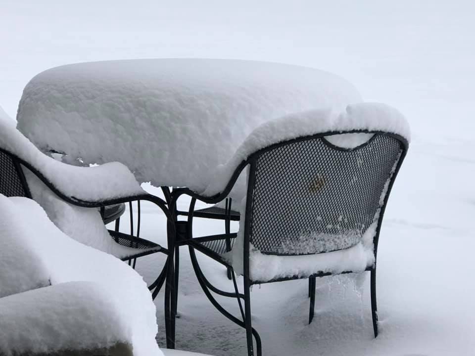 Snow on Hill City patio table 