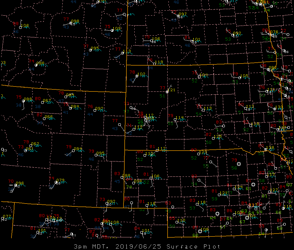 Surface map valid 3 pm MDT 25 June 2019