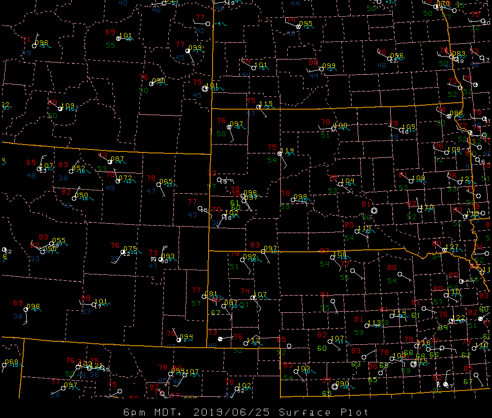 Surface map valid 6 pm MDT 25 June 2019
