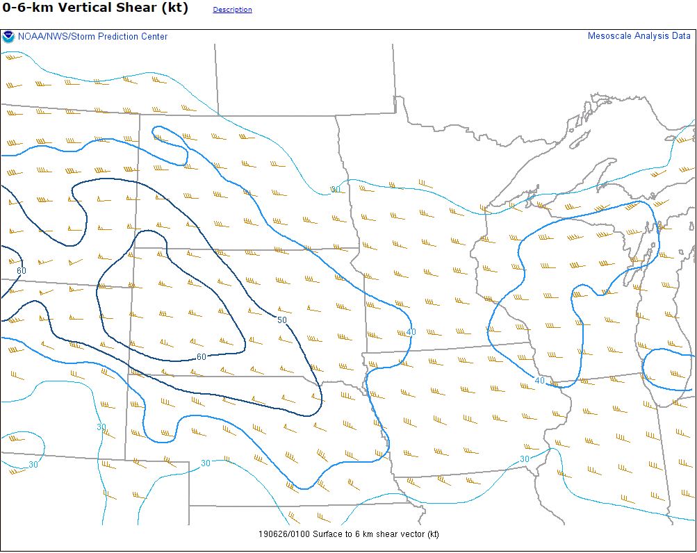 SPC 0-6km shear mesoanalysis at 7 pm June 25, 2019