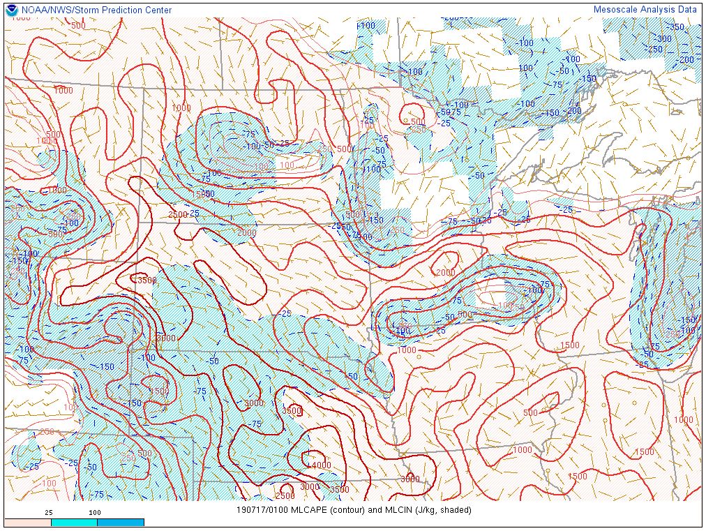 SPC MLCAPE valid 7 pm 16 July 2019
