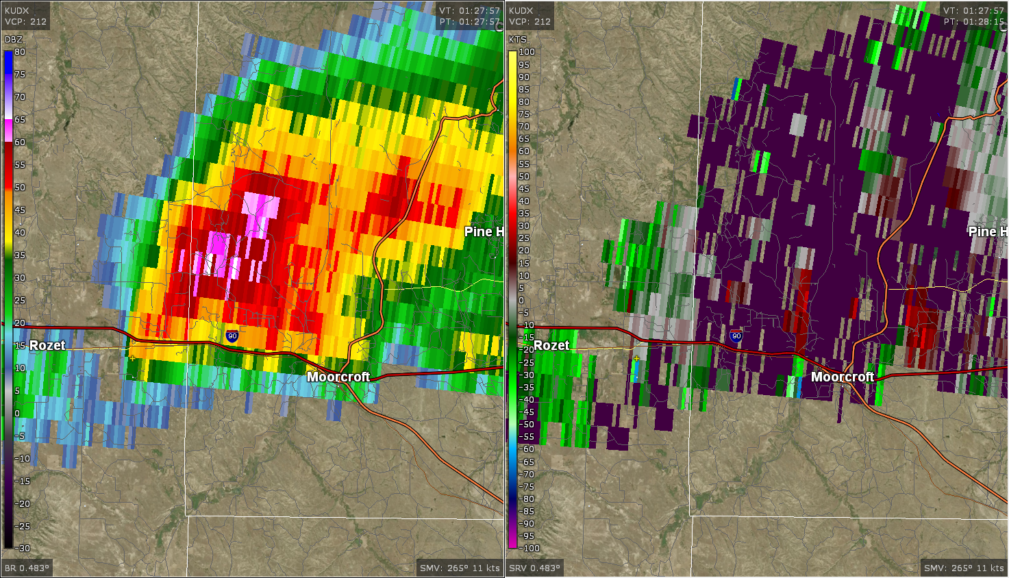 Radar image at 7:28 pm MDT 16 July 2019