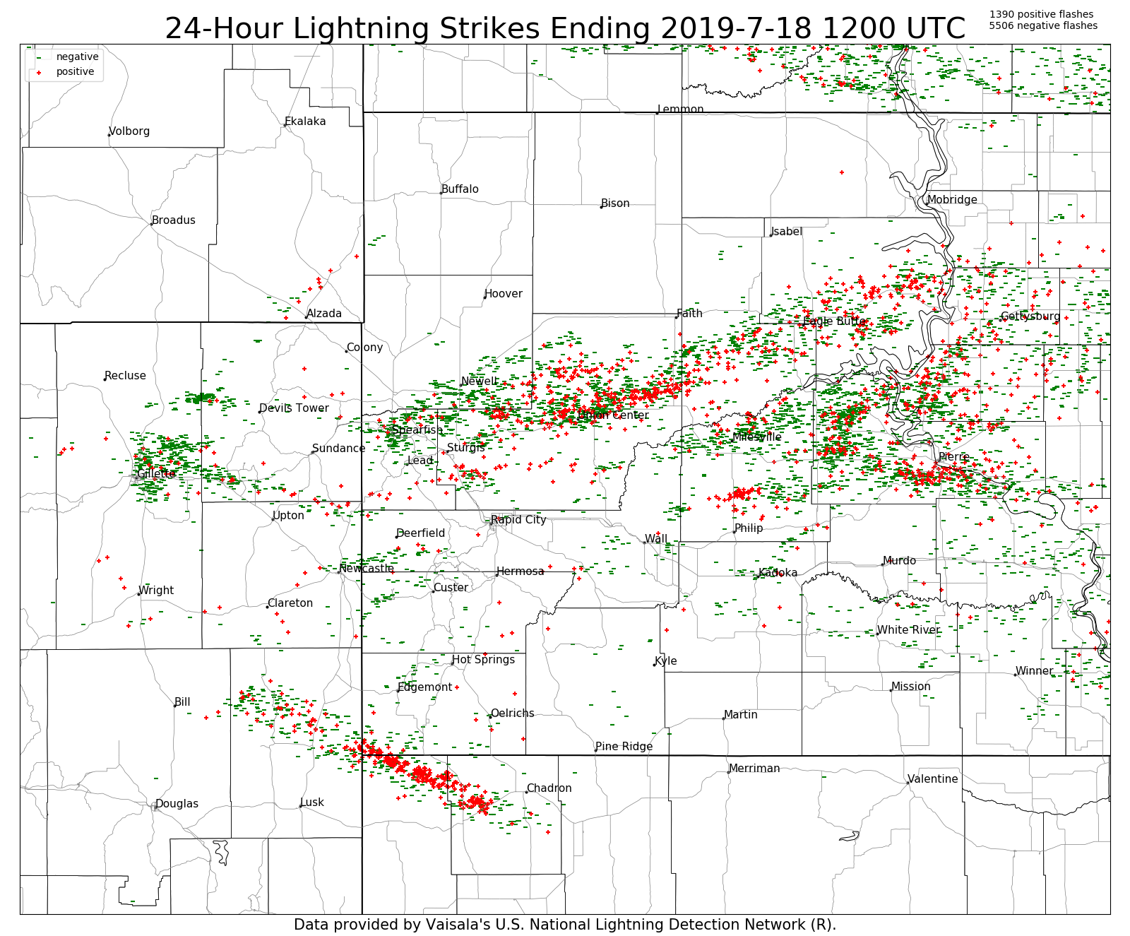 24-h CG lightning ending 6 am July 18th, 2019