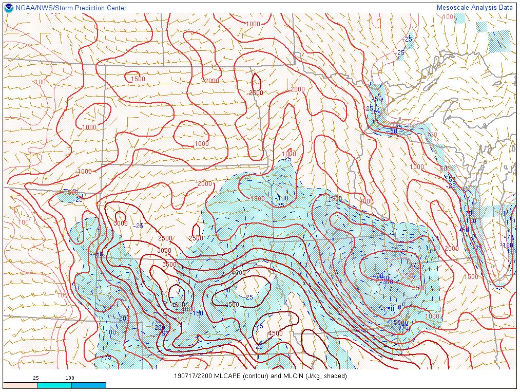 SPC MLCAPE valid 4 pm 17 July 2019