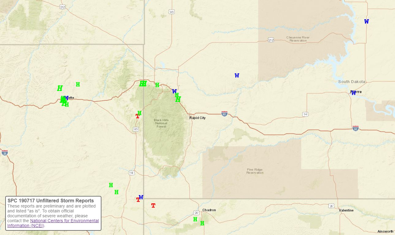 Storm reports from July 17-18, 2019