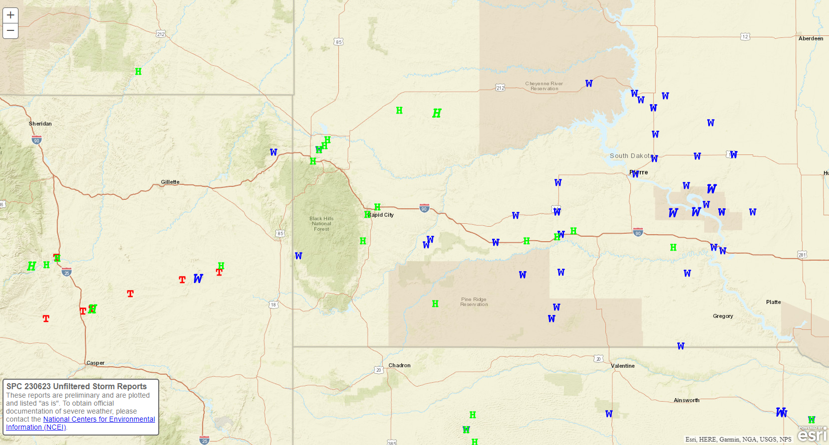 SPC prelim storm reports (6/23/2023)