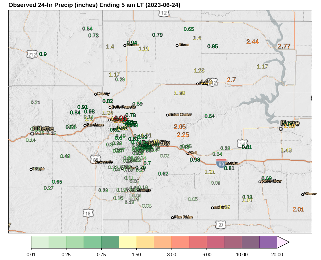 Observed 24-hour precipitation reports