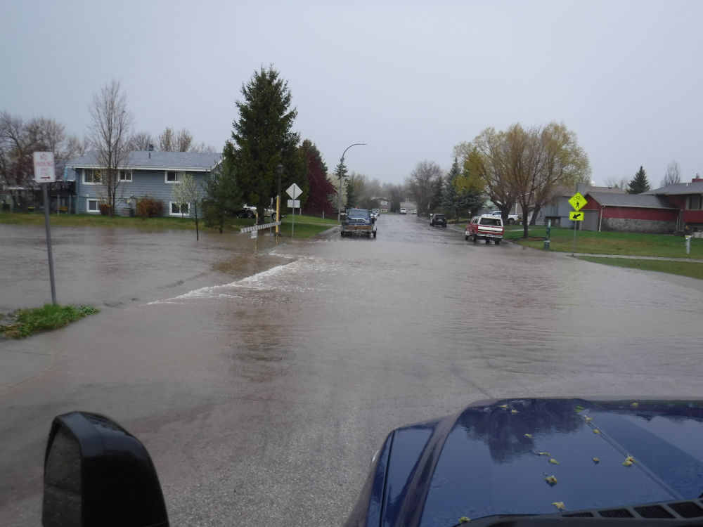 Flooding across a road