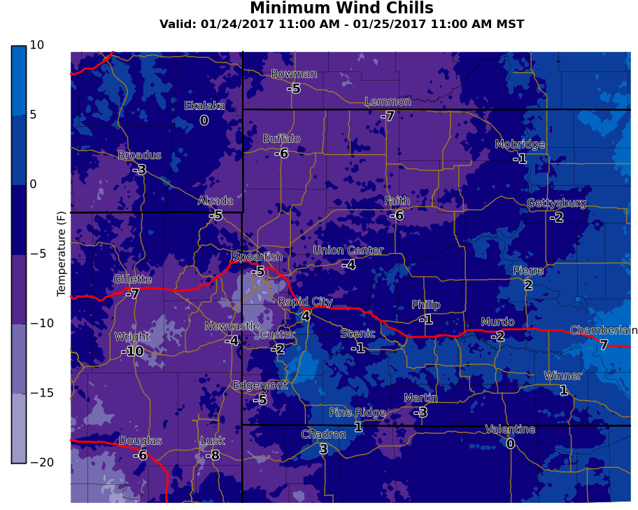 Lowest Wind Chill Values tonight