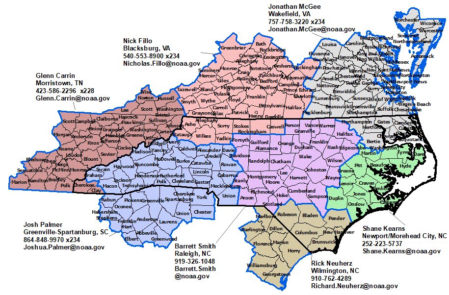 North Carolina Hydrologic Contact map