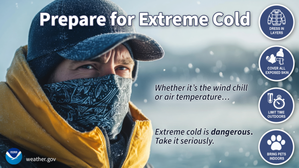 Whether it's the wind chill or air temperature...Extreme cold is dangerous. Take it seriously. Dress in layers, cover all exposed skin, limit time outdoors, and bring pets indoors.