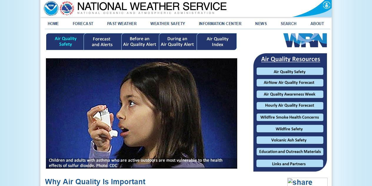 Pictured: The Air Quality Safety Page