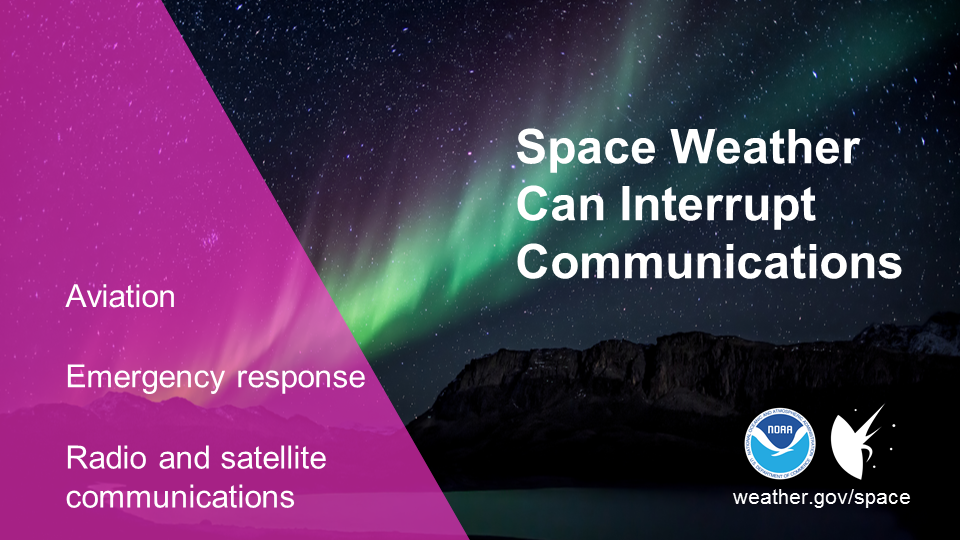 Space weather can interrupt communications: aviation, emergency response, radio and satellite communications.