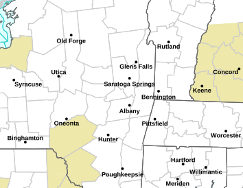 Current weather hazards map for Albany, NY and the surrounding area