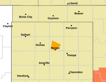 Current weather hazards map for Guymon, OK and the surrounding area