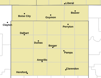 Current weather hazards map for Amarillo, TX and the surrounding area