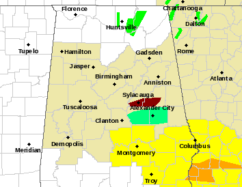 Current weather hazards map for Birmingham, AL and the surrounding area