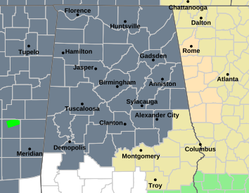 Current weather hazards map for Anniston, AL and the surrounding area