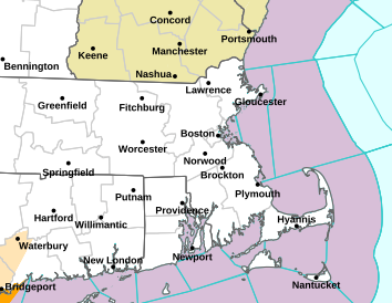 Current weather hazards map for New Bedford, MA and the surrounding area