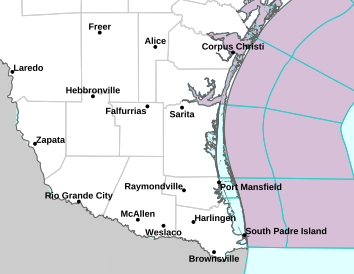 Current weather hazards map for Brownsville, TX and the surrounding area