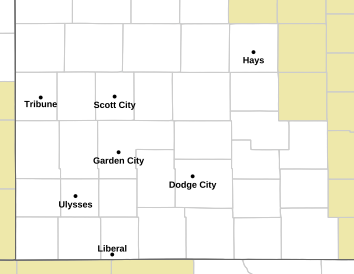 Current weather hazards map for Holcomb, KS and the surrounding area