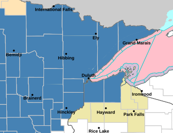 Current weather hazards map for Duluth, MN and the surrounding area