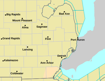 Current weather hazards map for Warren, MI and the surrounding area