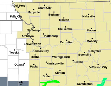 Current weather hazards map for Leavenworth, KS and the surrounding area