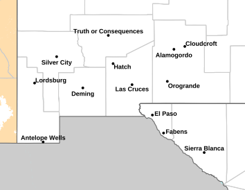 Current weather hazards map for Las Cruces, NM and the surrounding area