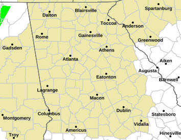 Current weather hazards map for Sandy Springs, GA and the surrounding area