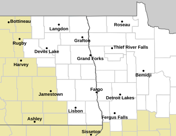 Current weather hazards map for Fargo, ND and the surrounding area