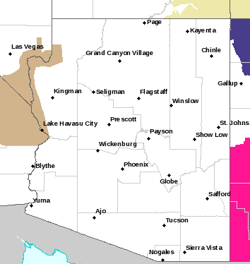 Current weather hazards map for Prescott Valley, AZ and the surrounding area