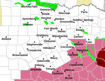 Current weather hazards map for Grand Prairie, TX and the surrounding area