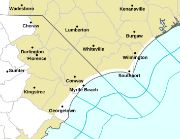 Current weather hazards map for Myrtle Beach, SC and the surrounding area