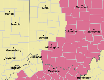 Current weather hazards map for Cincinnati, OH and the surrounding area