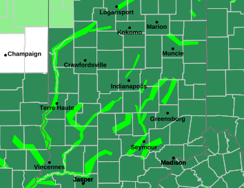 Current weather hazards map for Bloomington, IN and the surrounding area