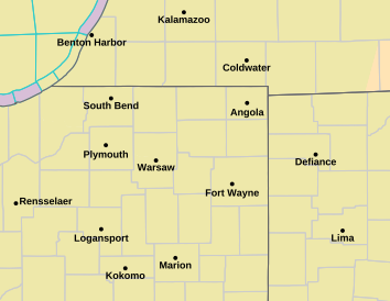 Current weather hazards map for Fort Wayne, IN and the surrounding area