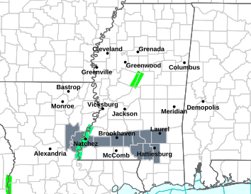 Current weather hazards map for Hattiesburg, MS and the surrounding area