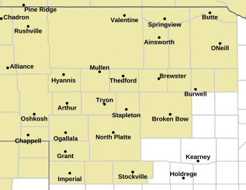 Current weather hazards map for Valentine, NE and the surrounding area