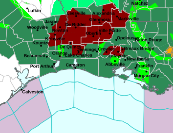 Current weather hazards map for Lafayette, LA and the surrounding area