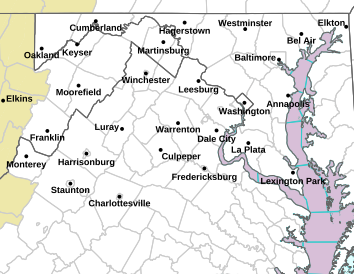 Current weather hazards map for Hagerstown, MD and the surrounding area