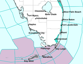 Current weather hazards map for Miami, FL and the surrounding area