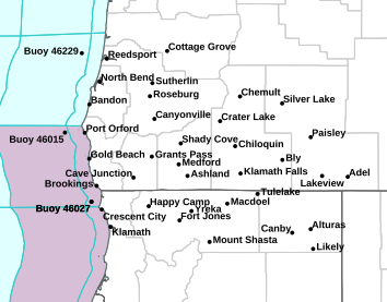 Current weather hazards map for Medford, OR and the surrounding area